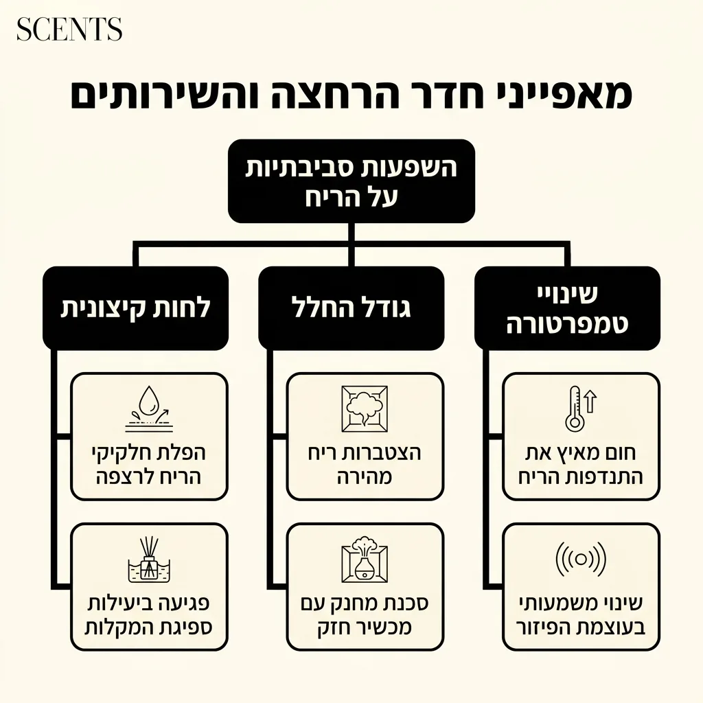 אינפוגרפיקה — מאפייני חדר הרחצה והשירותים: השפעות סביבתיות על הריח