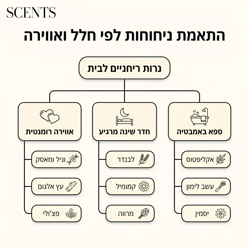 אינפוגרפיקה — התאמת ניחוחות לפי חלל ואווירה: נרות ריחניים לבית